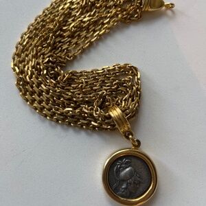Carolee Vintage Gold Plated Roman Coin Signed Multi-Strand Necklace